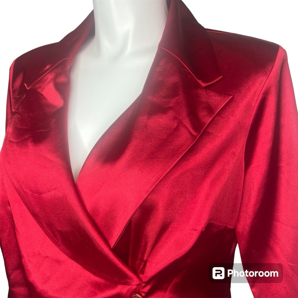 Metaphor Red Size 16W V-Neck 97%Polyester 3%Spandex Collar Blazer Glam